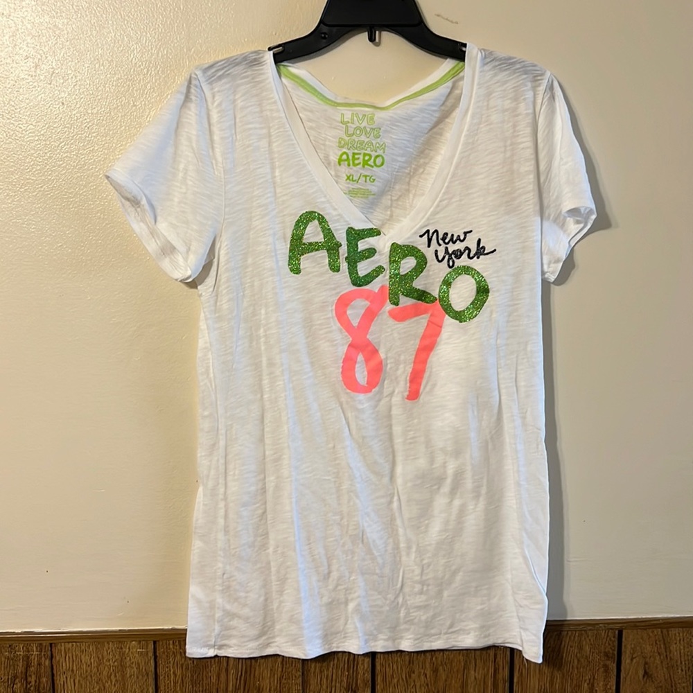 Aeropostale White tee shirt Aero New York 87 short sleeves Size XL